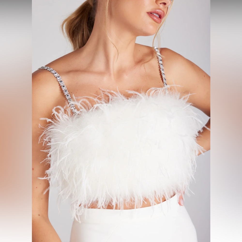 Nadine Merabi Kara White Feather Top